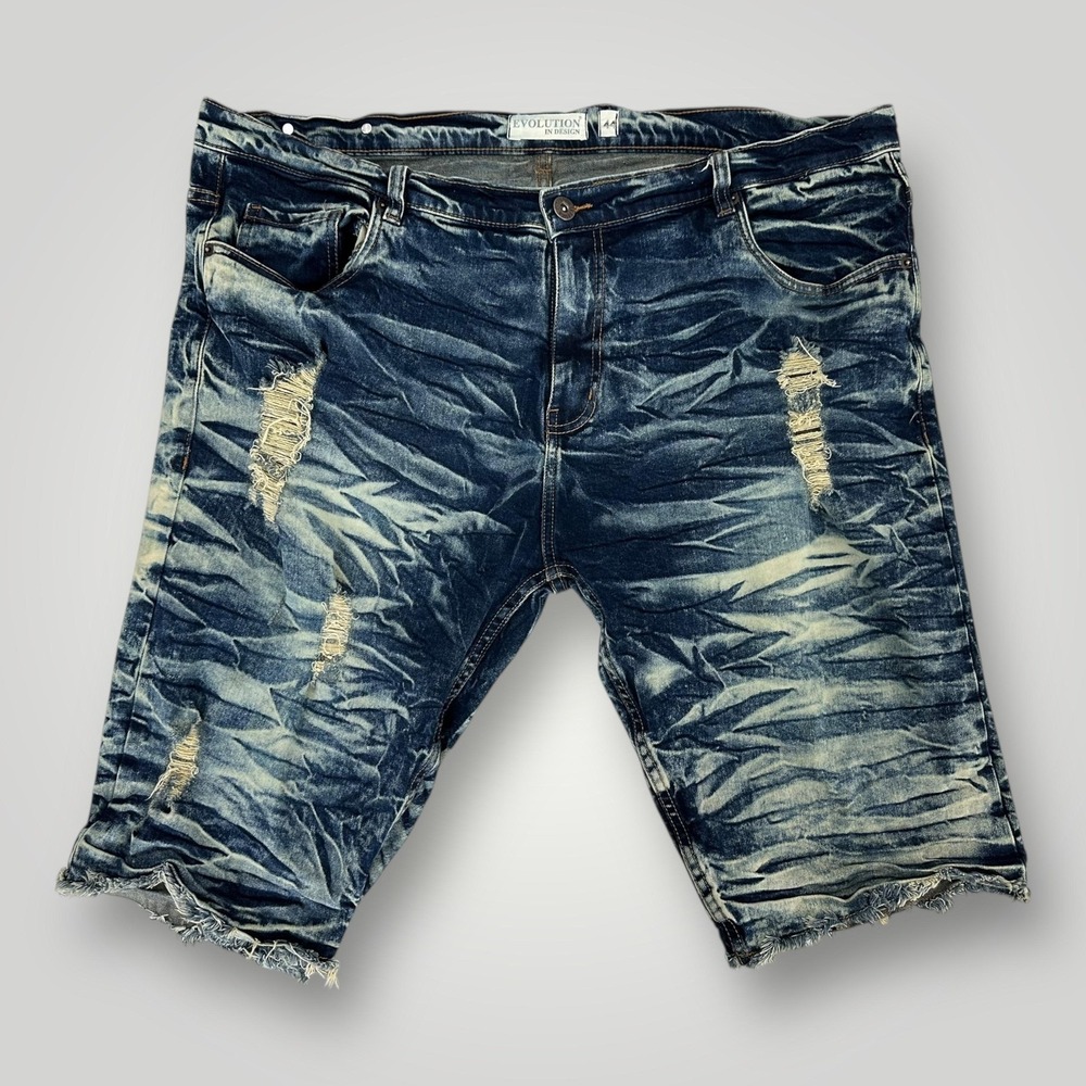 Evolution In Design Denim Shorts Mens 44 Blue Acid Wash Distressed Bermuda Y2K